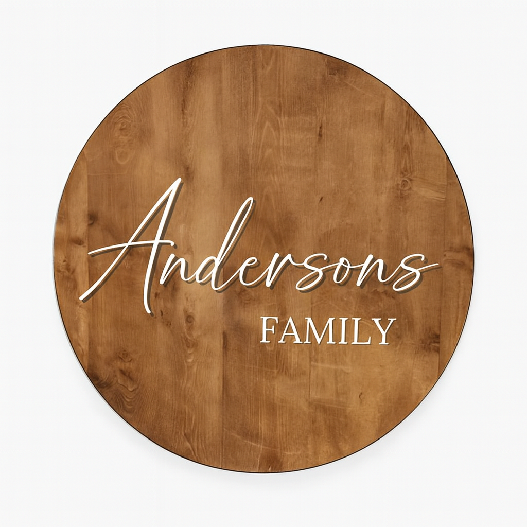 Custom Round Solid Wood Sign with Family Name - Handcrafted Wooden Wall Decor for Home EntryWay or Living Room