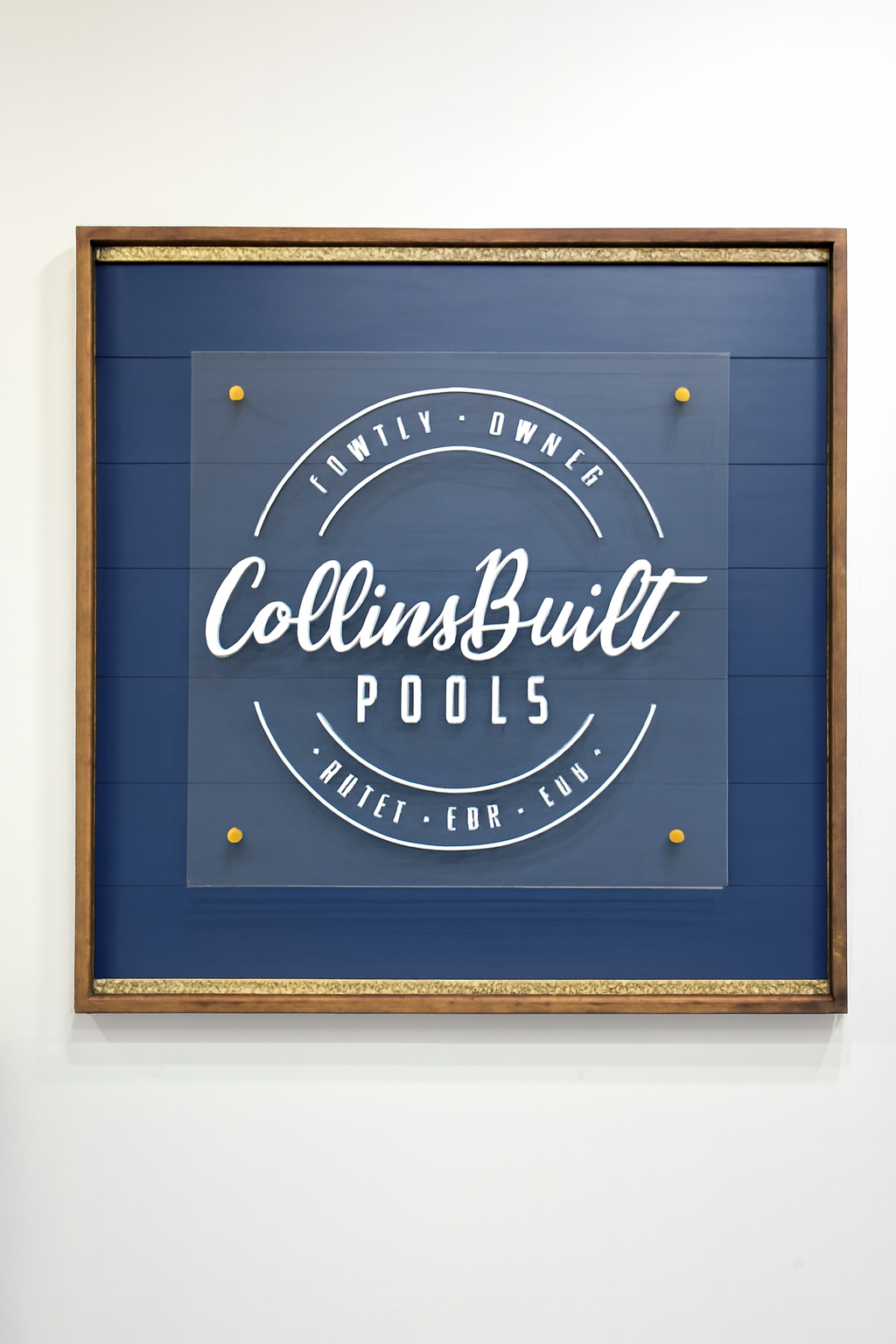 Personalized Clear Acrylic Sign with Solid Wood Frame - Modern Wall - Mounted Business Logo Sign with Metal Standoffs