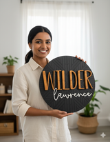 Custom Round Wooden Name Sign - Handcrafted Layered Wood Wall Decor with 3D Solid Wood Letters, Modern Farmhouse Style