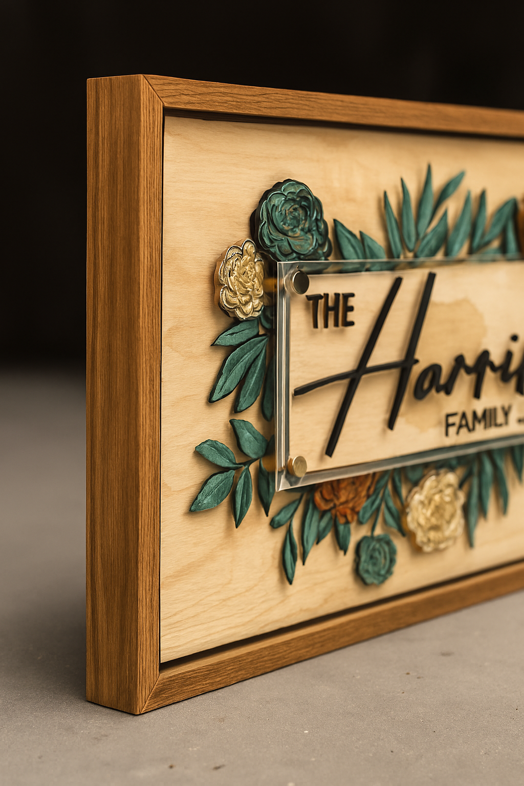 Wooden Family Name Plate with Acrylic Panel & 3D Letters Custom Wall Name Board