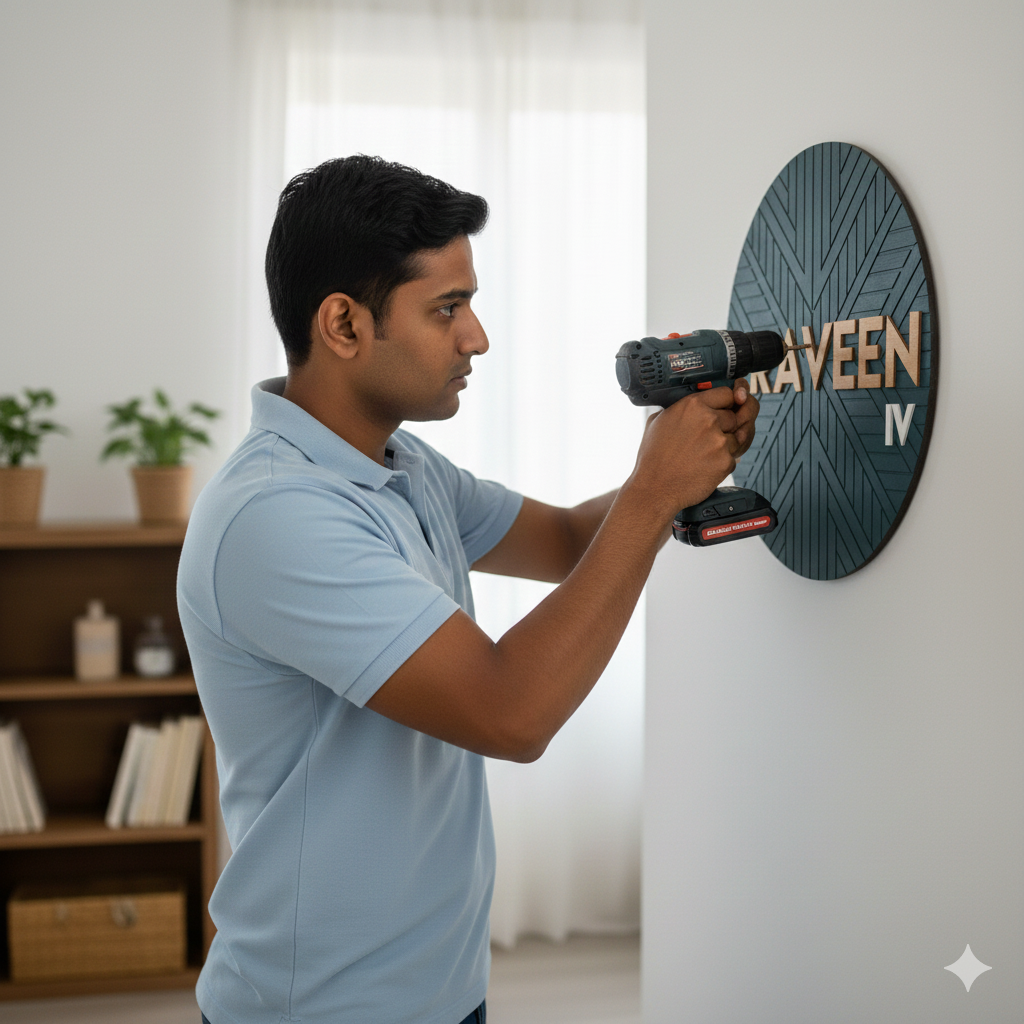 Custom Round Wooden Name Sign - Handcrafted Layered Wood Wall Decor with 3D Solid Wood Lettering Modern Home Decor