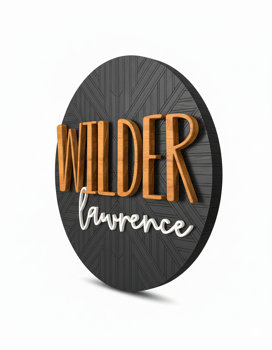 Custom Round Wooden Name Sign - Handcrafted Layered Wood Wall Decor with 3D Solid Wood Letters, Modern Farmhouse Style