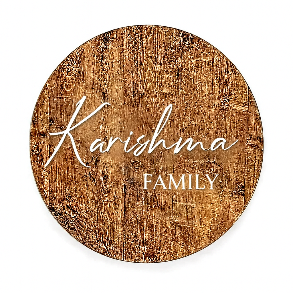 Custom Round Solid Wood Sign with Family Name - Handcrafted Wooden Wall Decor for Home EntryWay or Living Room