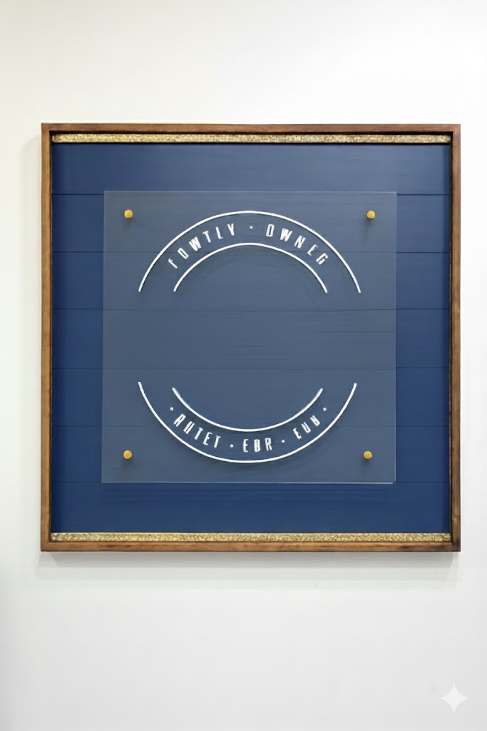 Personalized Clear Acrylic Sign with Solid Wood Frame - Modern Wall - Mounted Business Logo Sign with Metal Standoffs