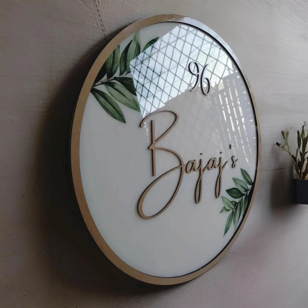 Personalized Round Wood Framed Name Sign - White Wooden Background with Raised Wood Letters, Custom Family Wall Decor